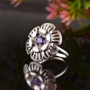 Amethyst Gemstone Solid 14k White Gold Ring