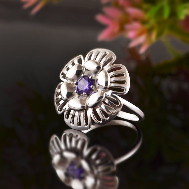 Amethyst Gemstone Solid 14k White Gold Ring