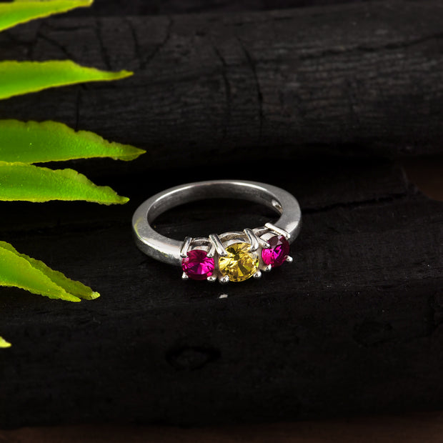 Ruby & Citrine Gemstone Solid 14k White Gold Ring