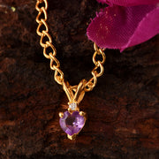 Amethyst Gemstone & Diamond Solid 14k Yellow Gold Pendant