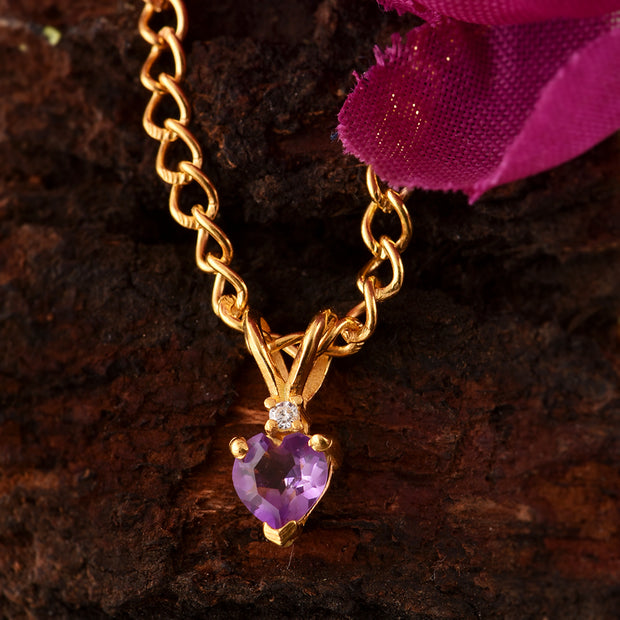Amethyst Gemstone & Diamond Solid 14k Yellow Gold Pendant