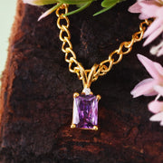 Amethyst Gemstone & Diamond Solid 14k Yellow Gold Pendant