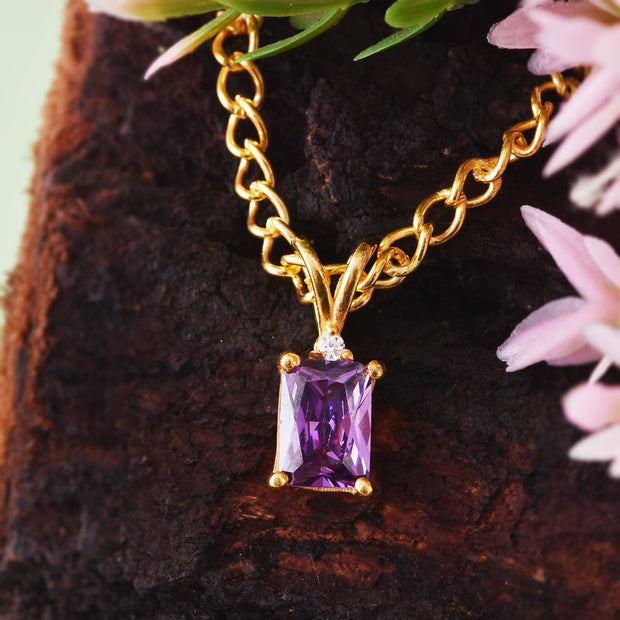Amethyst Gemstone & Diamond Solid 14k Yellow Gold Pendant