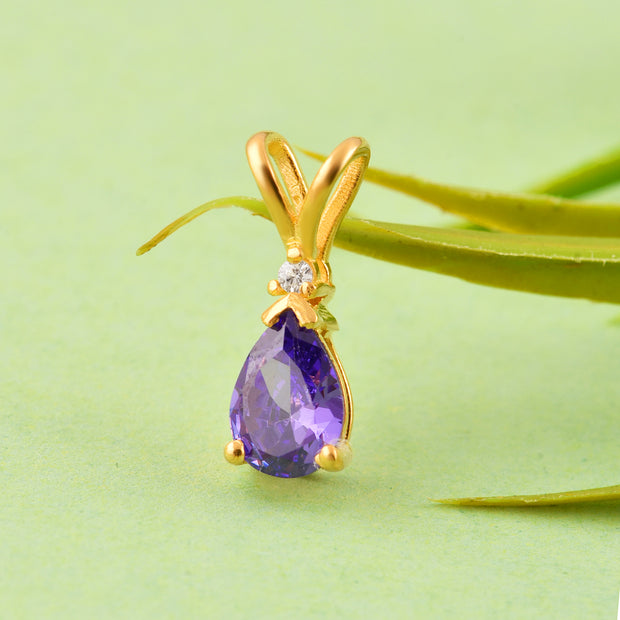 Amethyst Gemstone & Diamond Solid 14k Yellow Gold Pendant