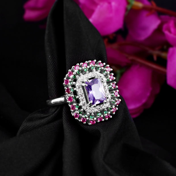 Multi Gemstone & Diamond Solid 14k White Gold Ring