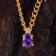 Amethyst Gemstone & Diamond Solid 14k Yellow Gold Pendant