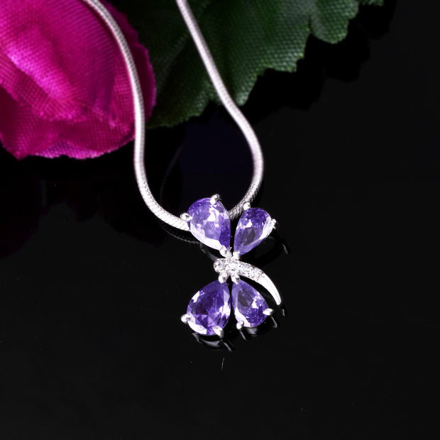 Amethyst Gemstone & Diamond Solid 925 Sterling Silver Pendant
