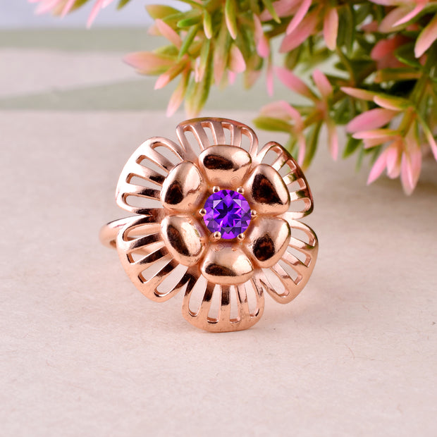 Amethyst Gemstone Solid 14k Rose Gold Ring
