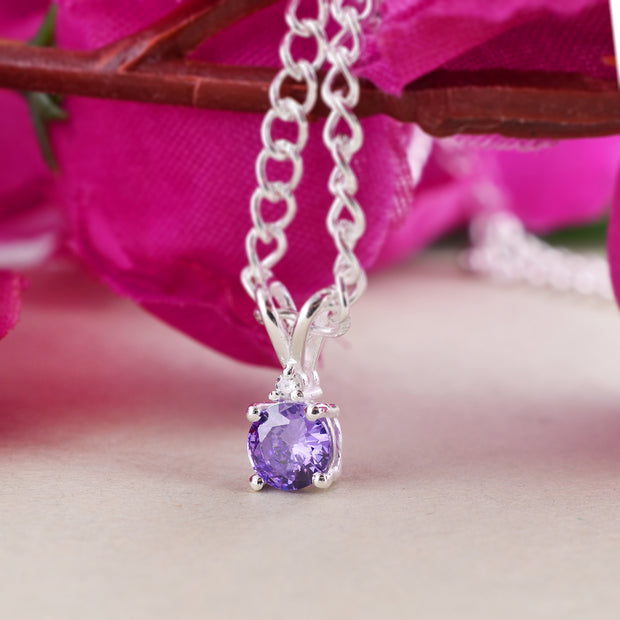 Amethyst Gemstone & Diamond Solid 14k White Gold Pendant