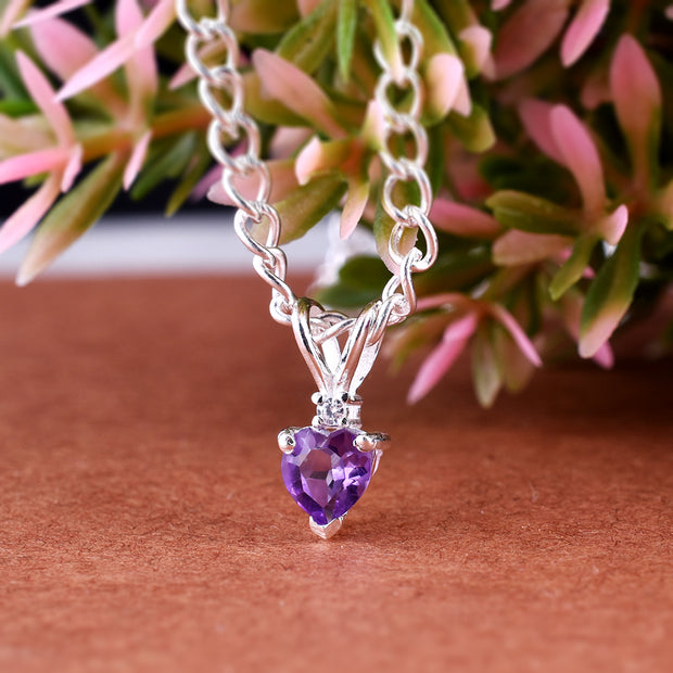 Amethyst Gemstone & Diamond Solid 14k White Gold Pendant