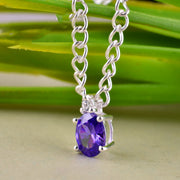 Amethyst Gemstone & Diamond Solid 14k White Gold Pendant