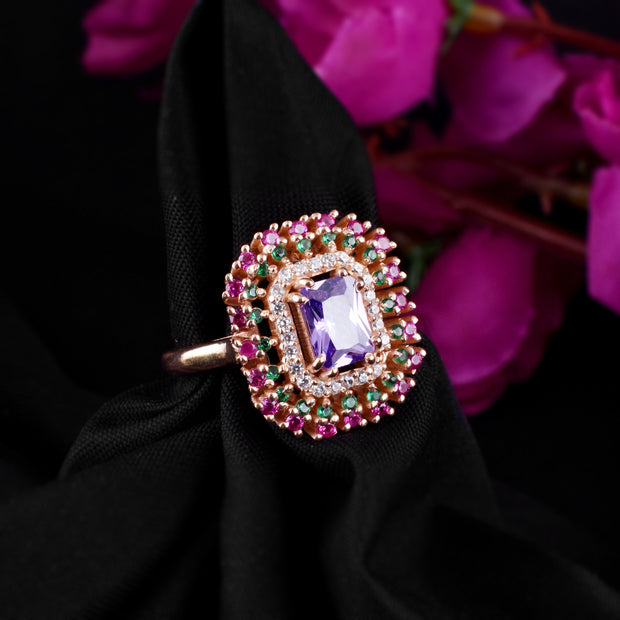 Multi Gemstone & Diamond Solid 14k Rose Gold Ring