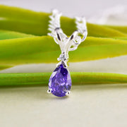 Amethyst Gemstone & Diamond Solid 14k White Gold Pendant