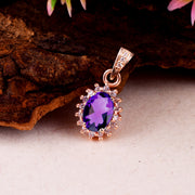 Amethyst Gemstone & Diamond Solid 14k Rose Gold Pendant