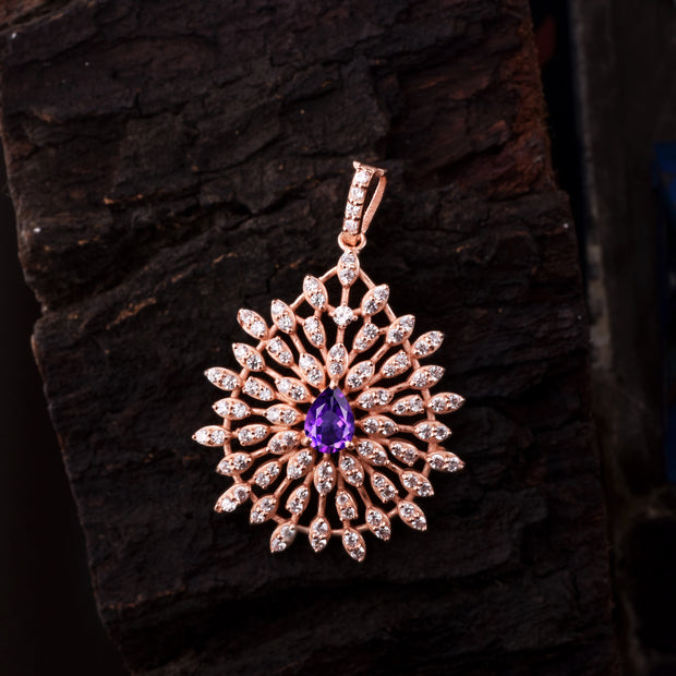 Amethyst Gemstone Solid 14k Rose Gold Pendant