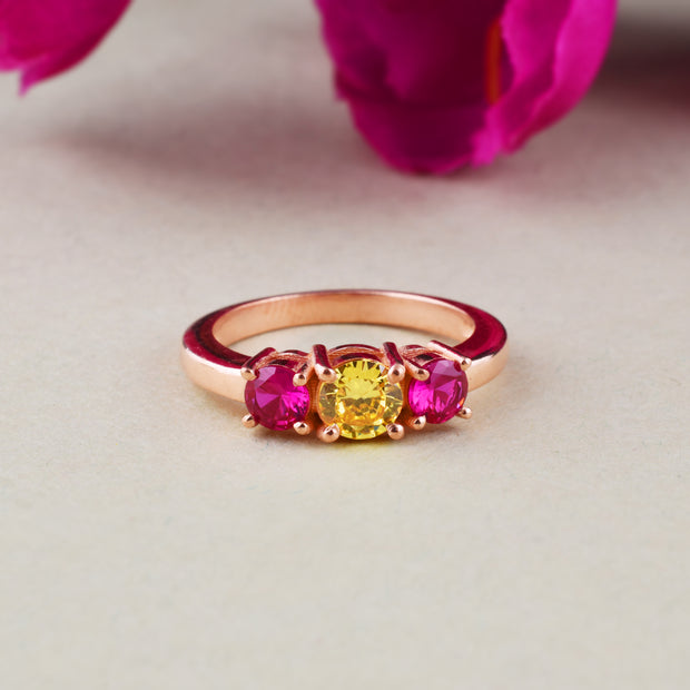 Ruby & Citrine Gemstone Solid 14k Rose Gold Ring