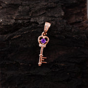 Amethyst Gemstone & Diamond Solid 14k Rose Gold Key Pendant