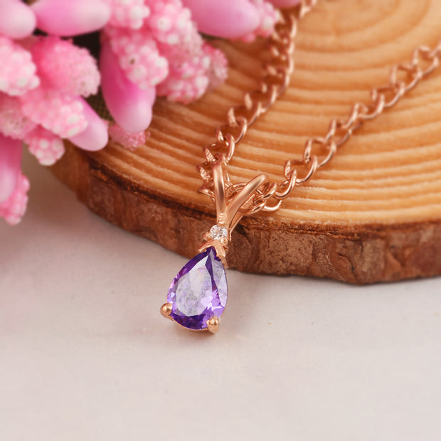 Amethyst Gemstone & Diamond Solid 14k Rose Gold Pendant
