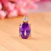 Amethyst Gemstone & Diamond Solid 14k Rose Gold Pendant