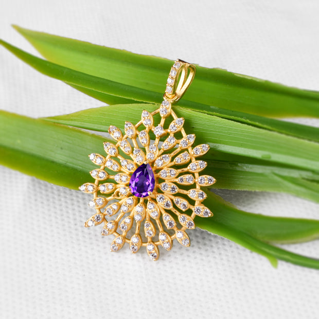 Amethyst Gemstone Solid 14k Yellow Gold Pendant