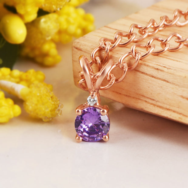 Amethyst Gemstone & Diamond Solid 14k Rose Gold Pendant