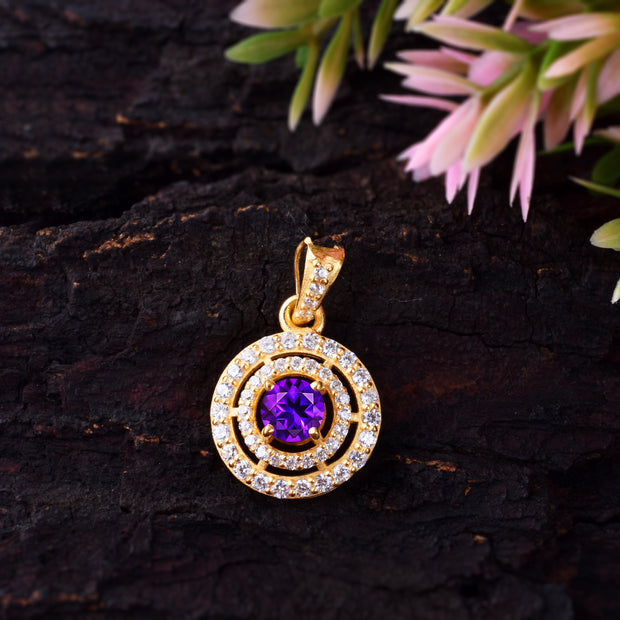 Amethyst Gemstone Solid 14k Yellow Gold Pendant