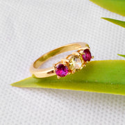 Ruby & Citrine Gemstone Solid 14k Yellow Gold Ring
