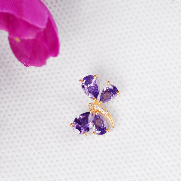 Amethyst Gemstone & Diamond Solid 14k Yellow Gold Pendant