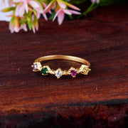 Multi Gemstone Solid 14k Yellow Gold Ring