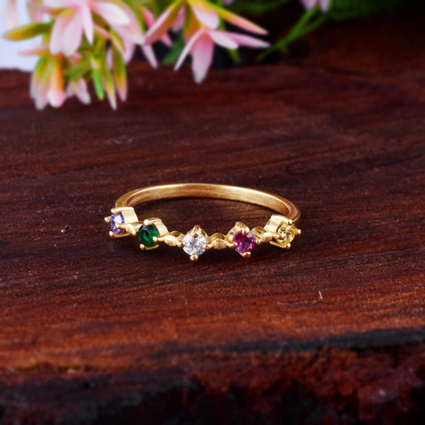 Multi Gemstone Solid 14k Yellow Gold Ring