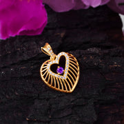 Amethyst Gemstone & Diamond Solid 14k Yellow Gold Heart Pendant