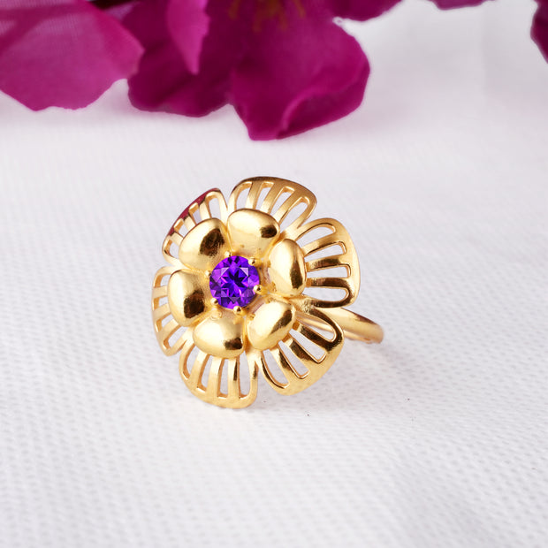 Amethyst Gemstone Solid 14k Yellow Gold Ring