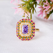 Multi Gemstone & Diamond Solid 14k Yellow Gold Ring