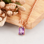 Amethyst Gemstone & Diamond Solid 14k Rose Gold Pendant