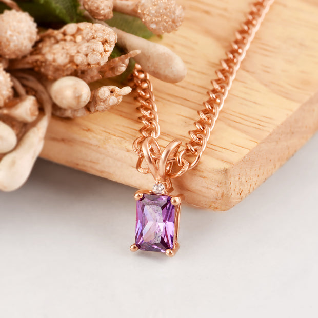 Amethyst Gemstone & Diamond Solid 14k Rose Gold Pendant