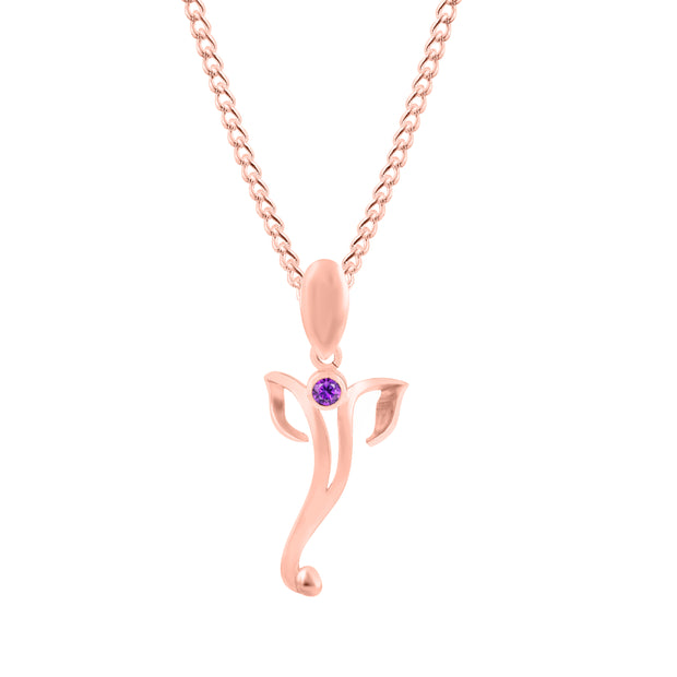 Amethyst Gemstone Solid 14k Rose Gold Lord Ganesha Pendant