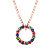Multi Gemstone Solid 14k Rose Gold Round Ring Pendant