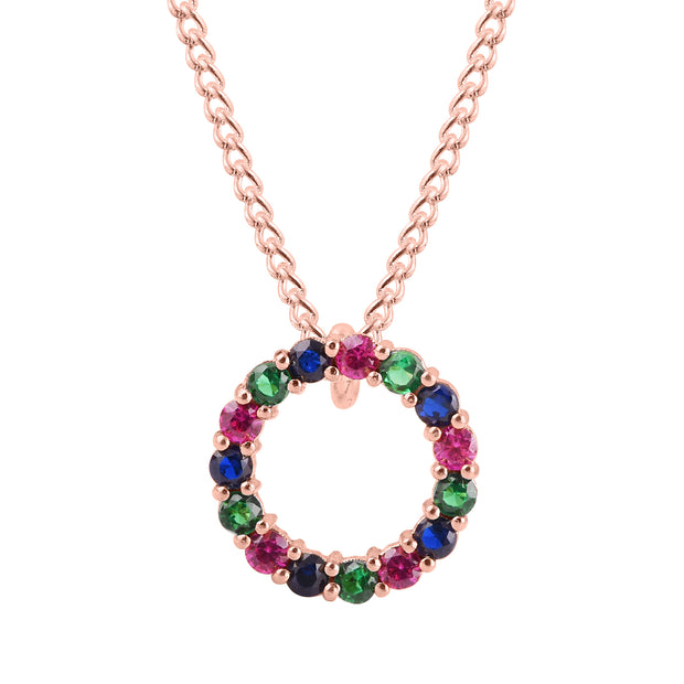 Multi Gemstone Solid 14k Rose Gold Round Ring Pendant