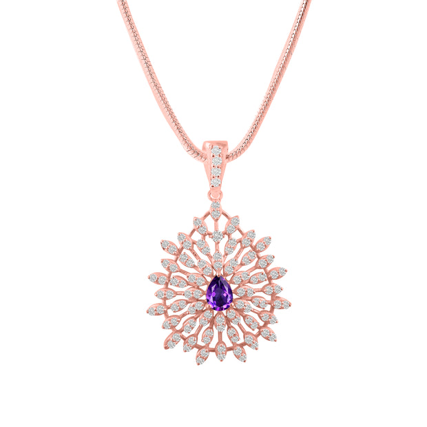 Amethyst Gemstone Solid 14k Rose Gold Pendant