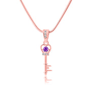 Amethyst Gemstone & Diamond Solid 14k Rose Gold Key Pendant