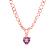 Amethyst Gemstone & Diamond Solid 14k Rose Gold Pendant