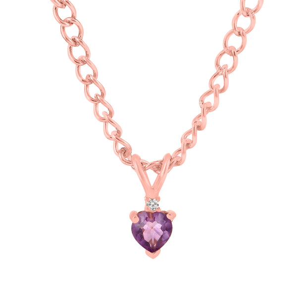 Amethyst Gemstone & Diamond Solid 14k Rose Gold Pendant