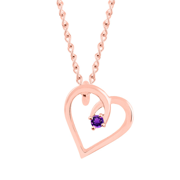 Amethyst Gemstone Solid 14k Rose Gold Heart Pendant