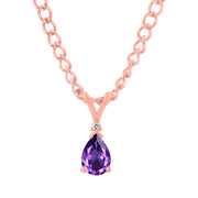 Amethyst Gemstone & Diamond Solid 14k Rose Gold Pendant