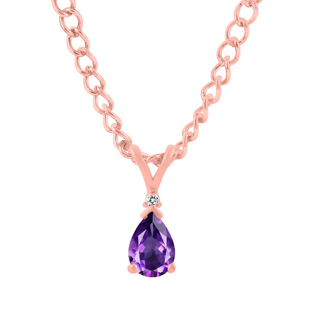 Amethyst Gemstone & Diamond Solid 14k Rose Gold Pendant