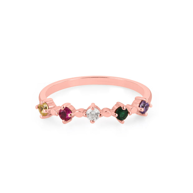 Multi Gemstone Solid 14k Rose Gold Ring