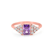 Amethyst Gemstone & Diamond Solid 14k Rose Gold Ring