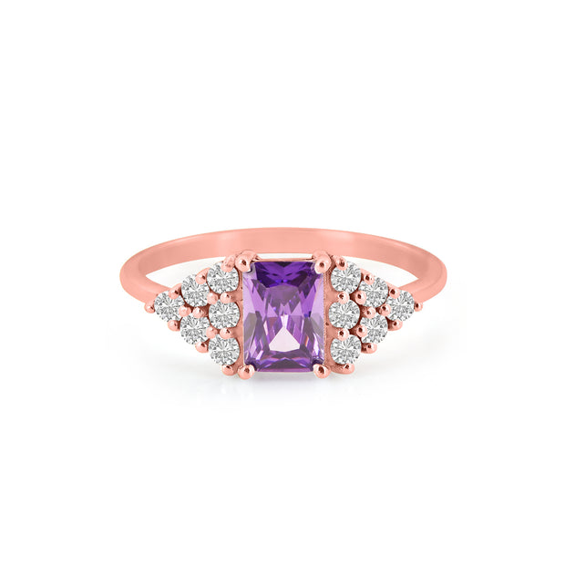 Amethyst Gemstone & Diamond Solid 14k Rose Gold Ring