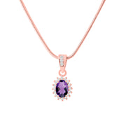 Amethyst Gemstone & Diamond Solid 14k Rose Gold Pendant