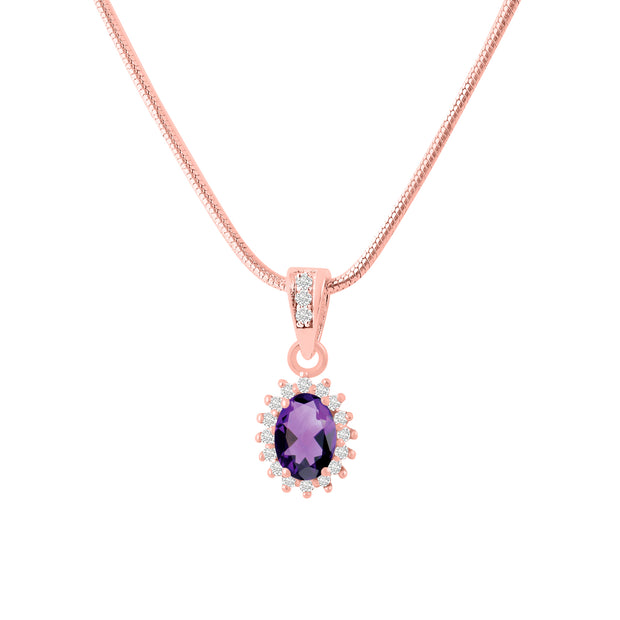 Amethyst Gemstone & Diamond Solid 14k Rose Gold Pendant